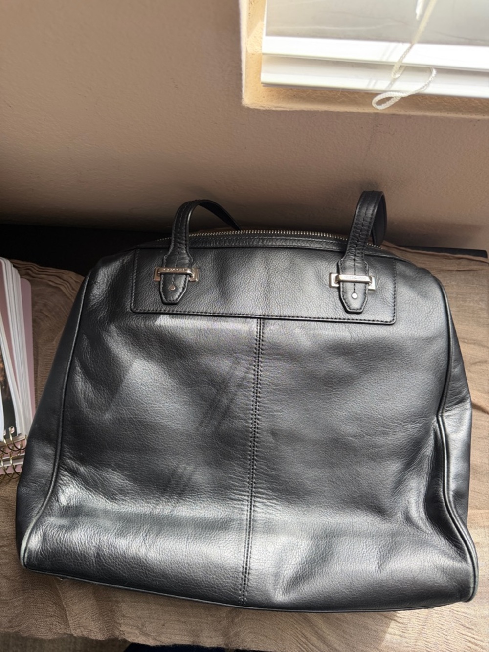 Coach Black Leather Top-handle Tote - Picture 3 of 6